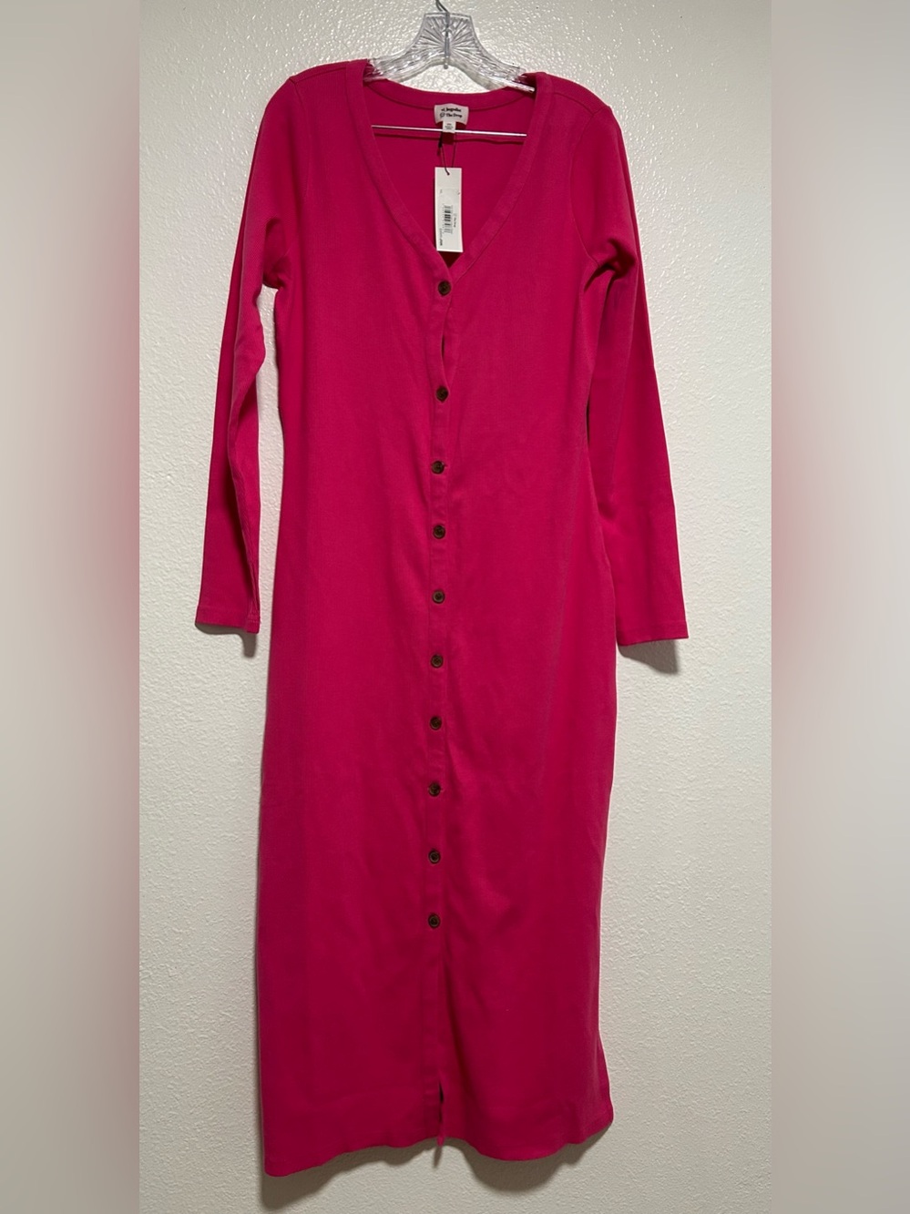 NWT The Drop Hot Pink Button-Front Midi Dress